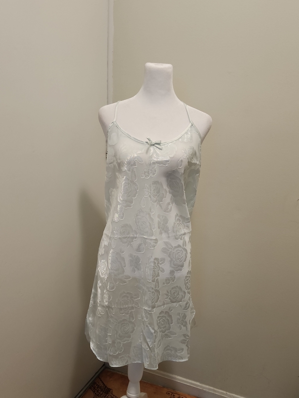 Secret Treasures Satin Floral Slip Dress - Pale Aqua